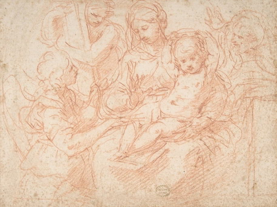 Simone Cantarini - The Holy Family with Angels Bearing Symbols of the Passion