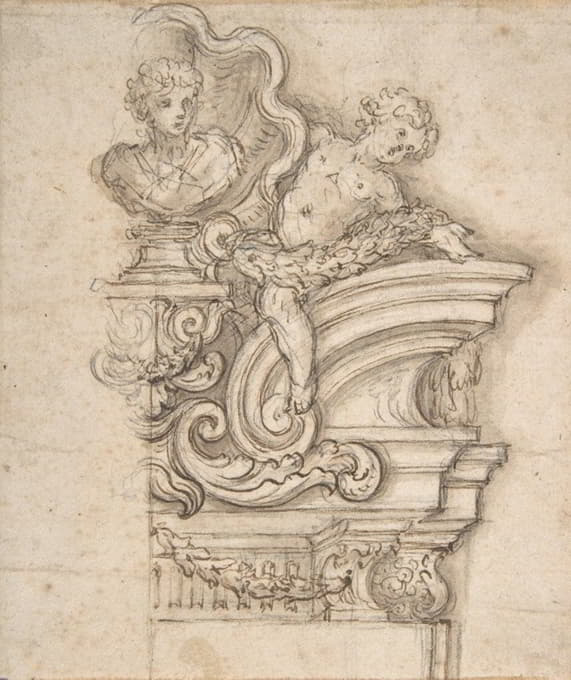 Giovanni Battista Foggini - Design for the Right Half of an Overdoor Decoration with a Bust