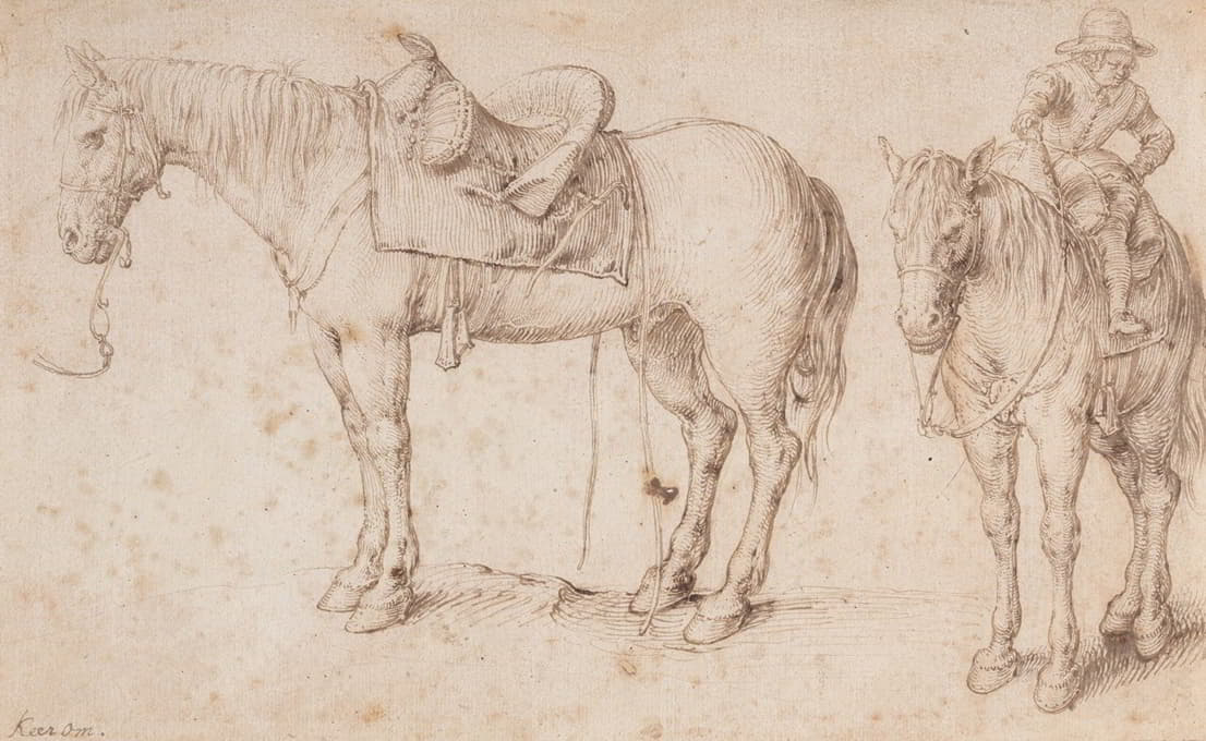 Jacob de Gheyn II - Two studies of a saddled horse and of a horse with a boy astride