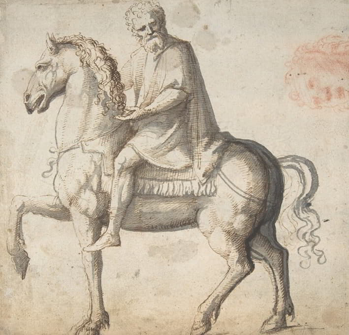 Marcello Fogolino - Man on Horseback, Study of a Man’s Head