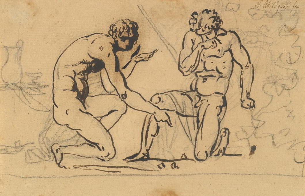 两个裸体男子在玩骰子