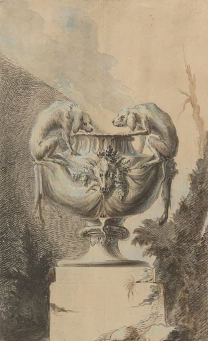 Paul Egell - Design for a Garden Vase with Hunting Theme