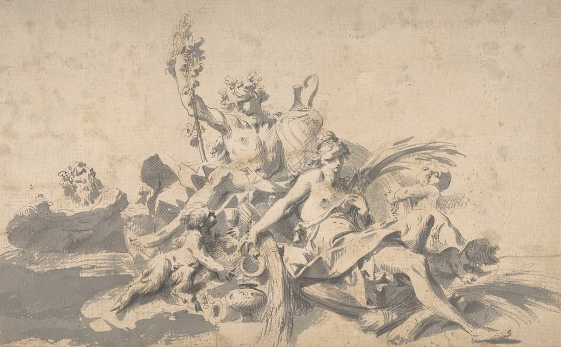 Sebastiano Galeotti - Bacchus and Ceres Attended by Putti and a Marine Deity