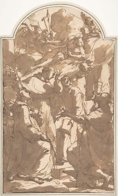 Ubaldo Gandolfi - Christ in Glory with Saint Lawrence, Saint Anthony of Padua, Saint Ignatius of Loyola, and Saint Eligius.