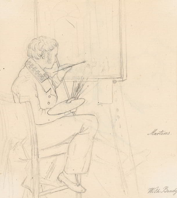 画家迪特列夫·马滕斯在画架后面工作的肖像