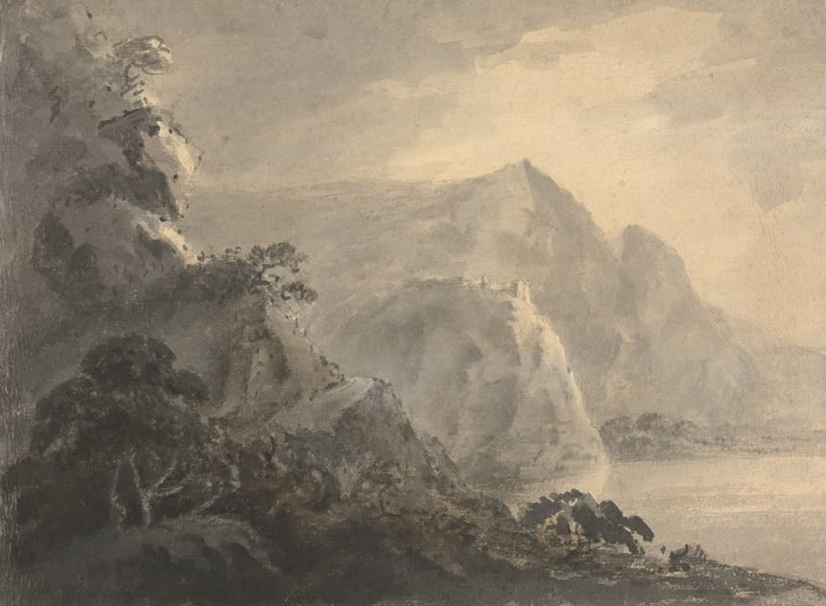 William Gilpin - Landscape with Hill, Lake and Figures