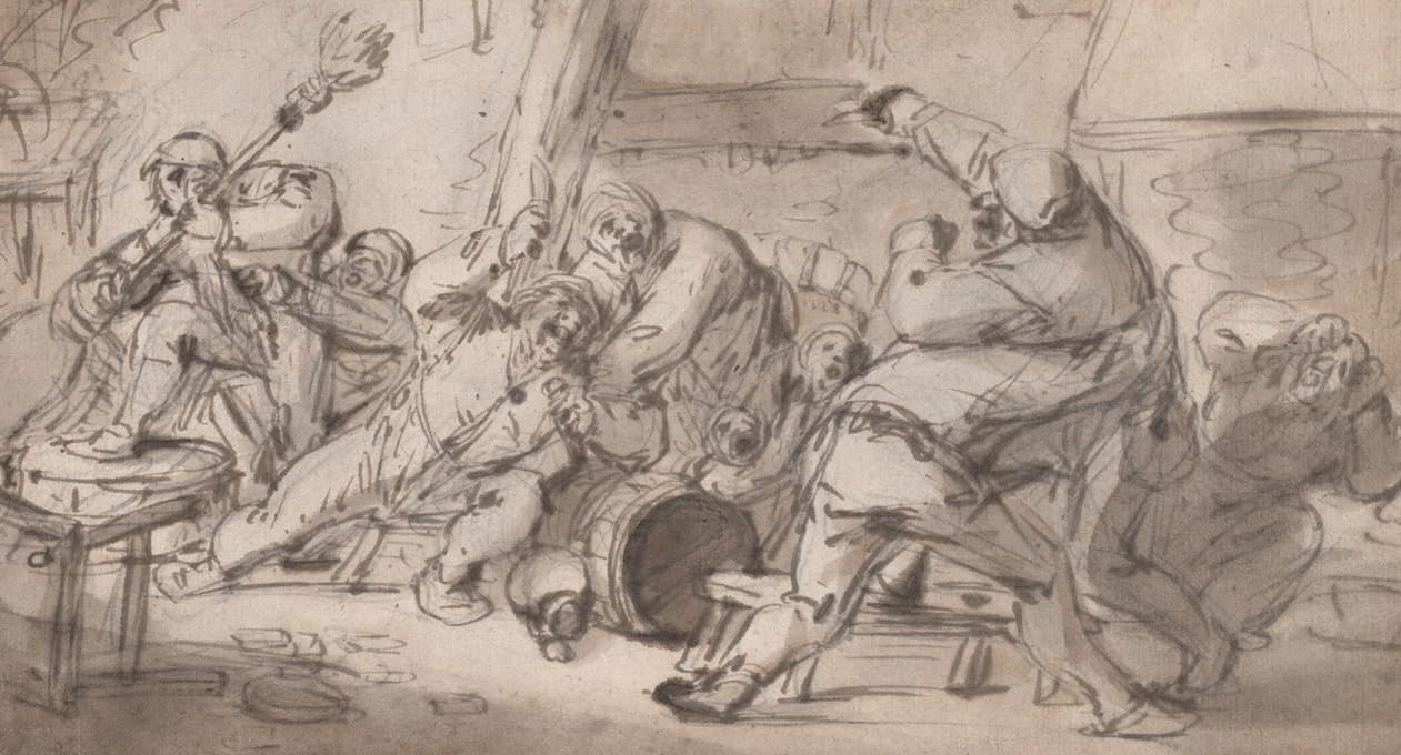 Adriaen van Ostade - Peasants fighting in an inn mid