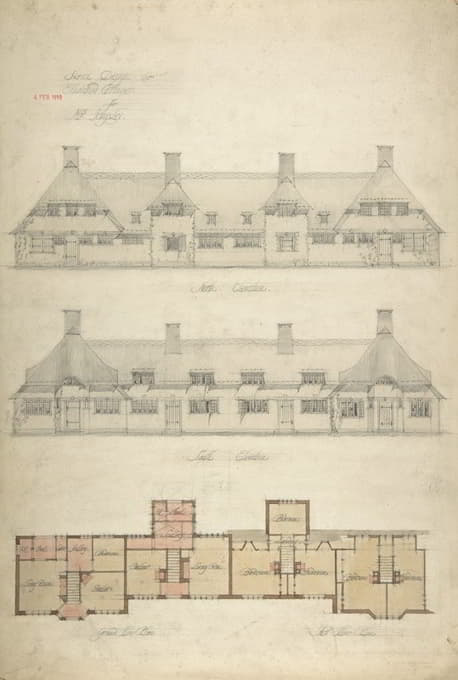 Charles Edward Mallows - Design for Thatched Cottages for Mrs. Kingsley