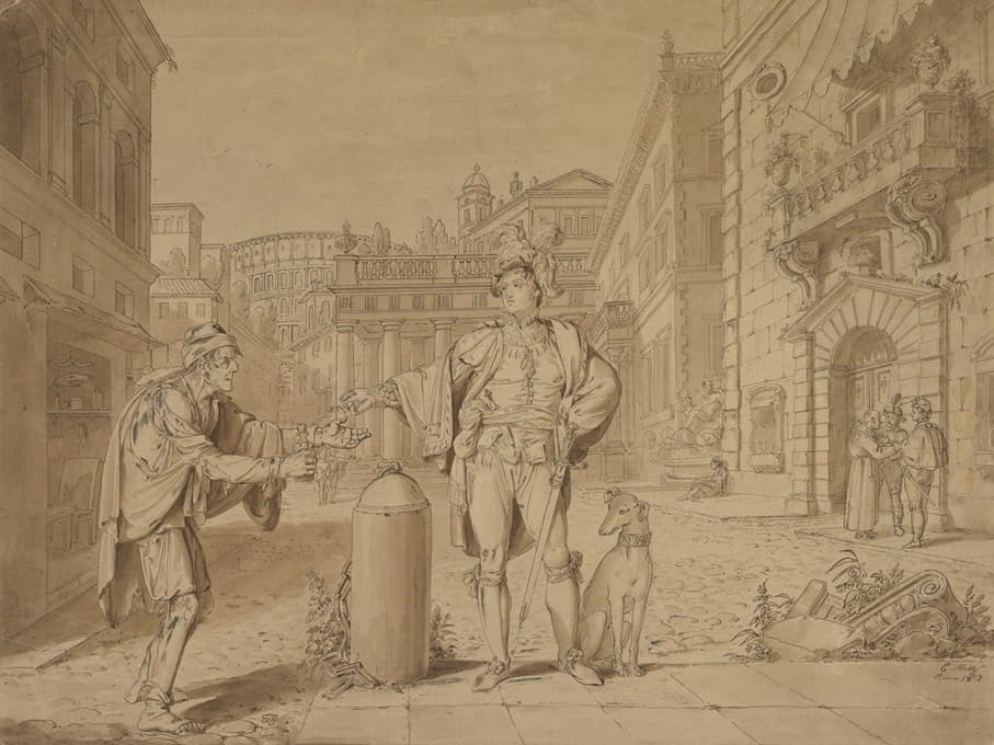 Conrad Martin Metz - Nobleman Giving Alms to Beggar in Piazza near the Coliseum