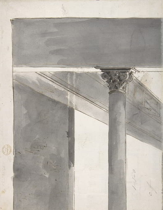 Francesco Guardi - Fragment of a Larger Drawing Representing Part of a Column and a Cornice