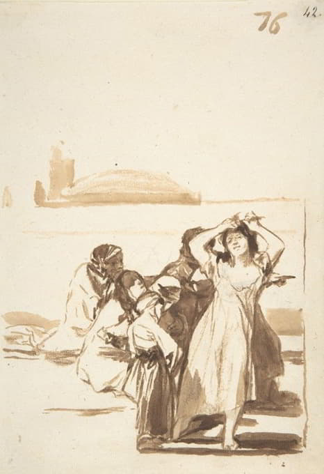一群人影注视着一个女人拉着她的头发