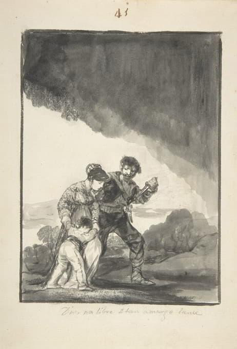 Francisco de Goya - ‘God Save Us from Such a Bitter Fate’; a bandit threatening a woman and a child with a knife