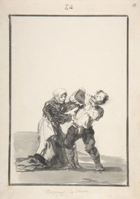 Francisco de Goya - ‘You’ll See Later’; a man drinking, a woman trying to stop him