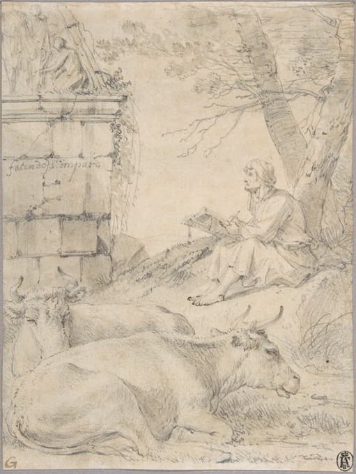 Jan van Ossenbeeck - Artist Drawing in an Italianate Landscape