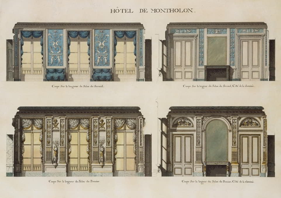 蒙托龙Hôtel de Montholon沙龙的纵截面和横截面图