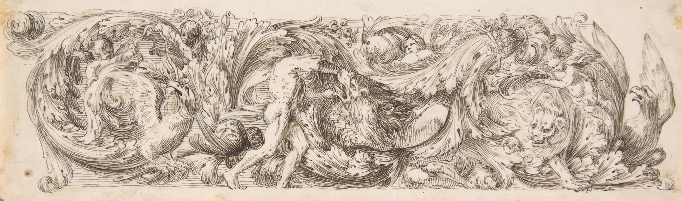 Jean Le Pautre - Frieze with Acanthus Scrolls and a Man fighting a Lion