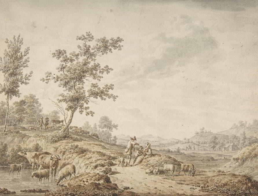 Jordanus Hoorn - Landscape with Herdsmen and Their Cattle