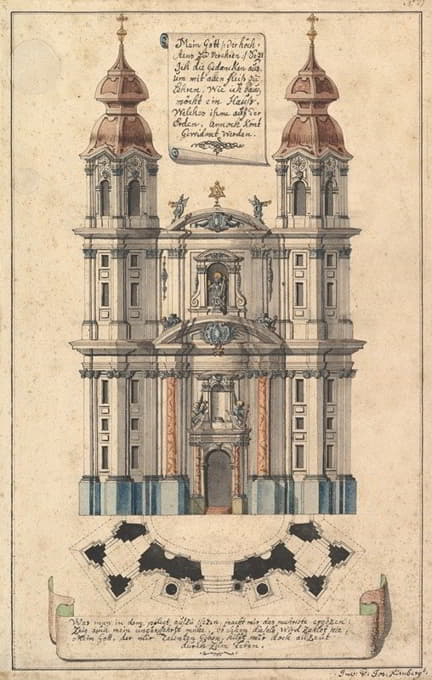 Joseph Kirnberger - Baroque Church Façade with Obliquely Placed Towers