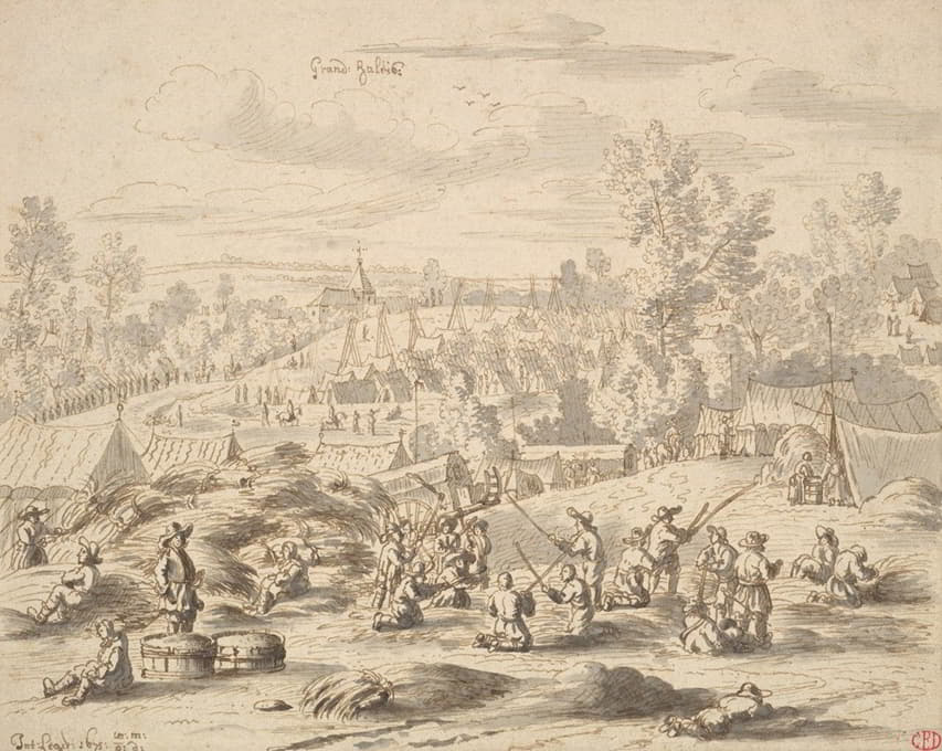 Josua de Grave - Peasants in a Landscape with a Military Camp in Grand-Hallet