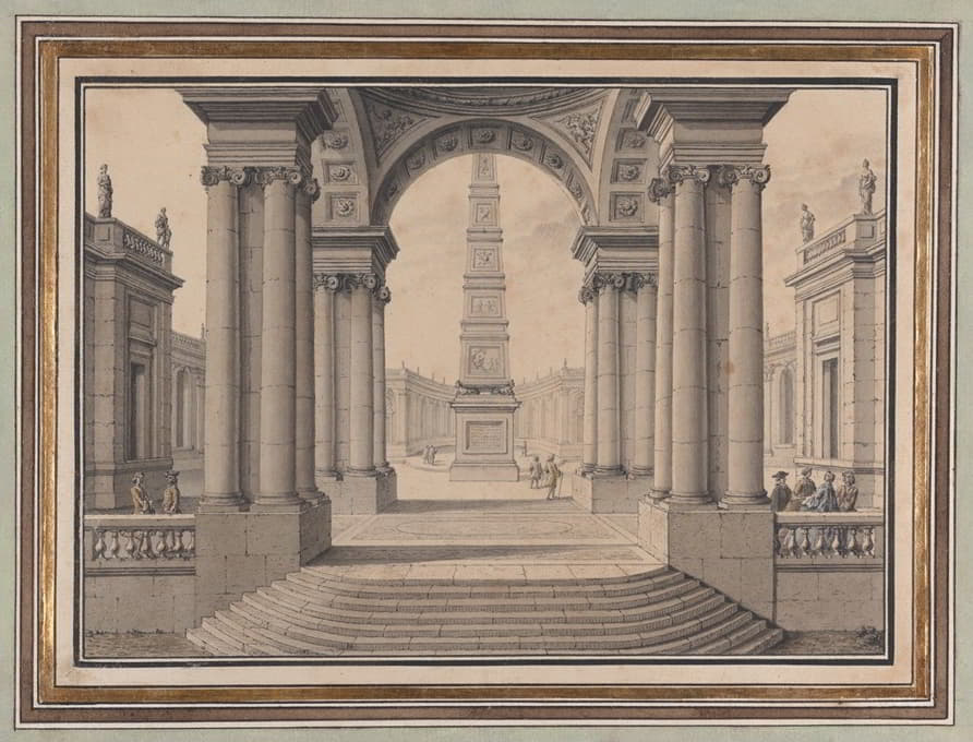 Louis-Joseph Le Lorrain - Architectural Capriccio with an Obelisk