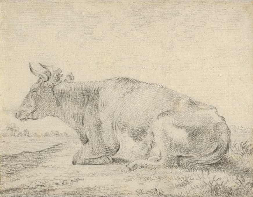 躺在风景中的母牛