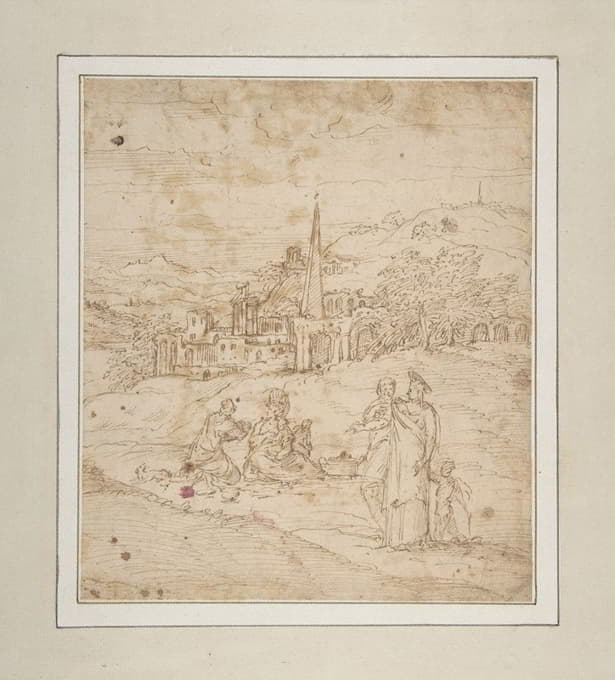 Giovanni Battista Pittoni the Elder - Standing and Seated Figures in a Landscape with an Obelisk