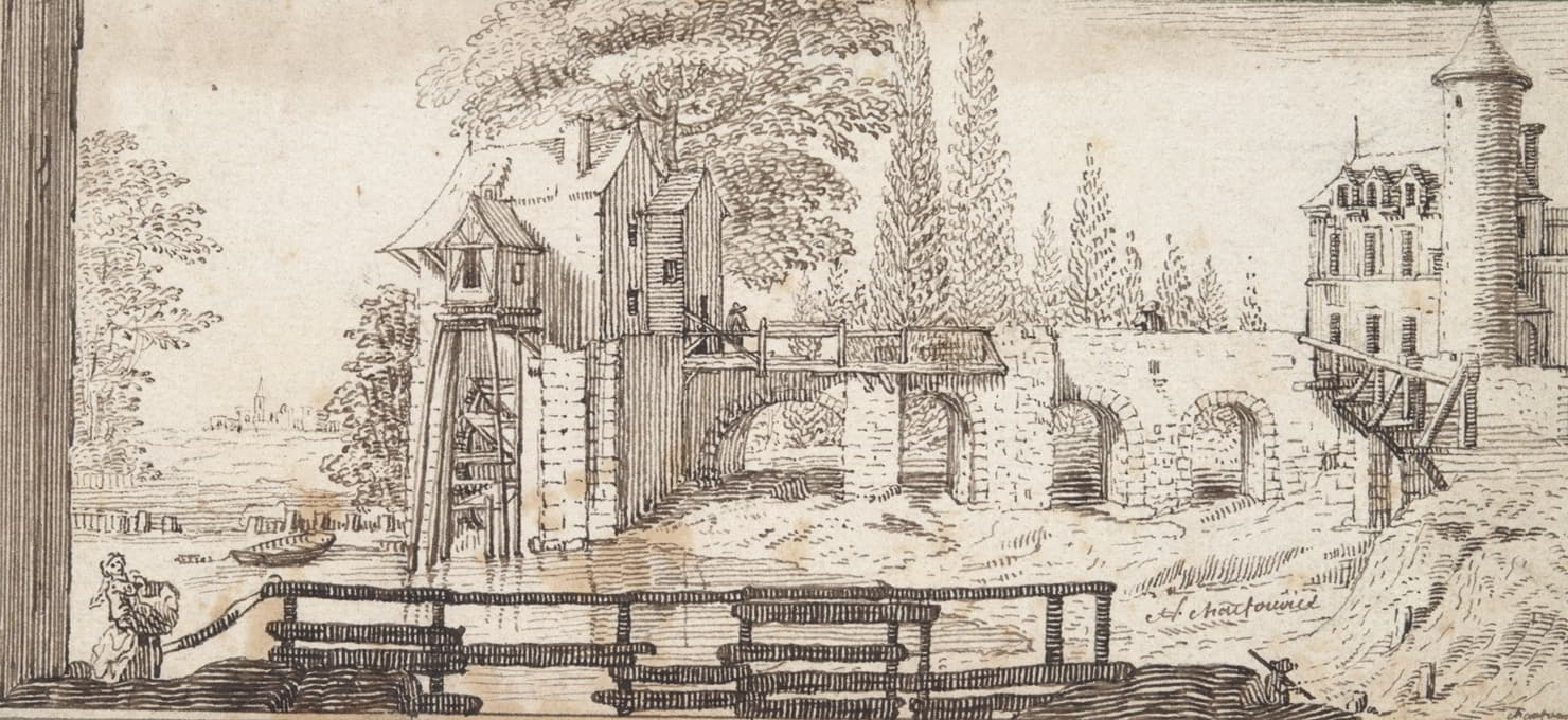 Jean Chaufourier - Rustic Scene with Mill and Pond