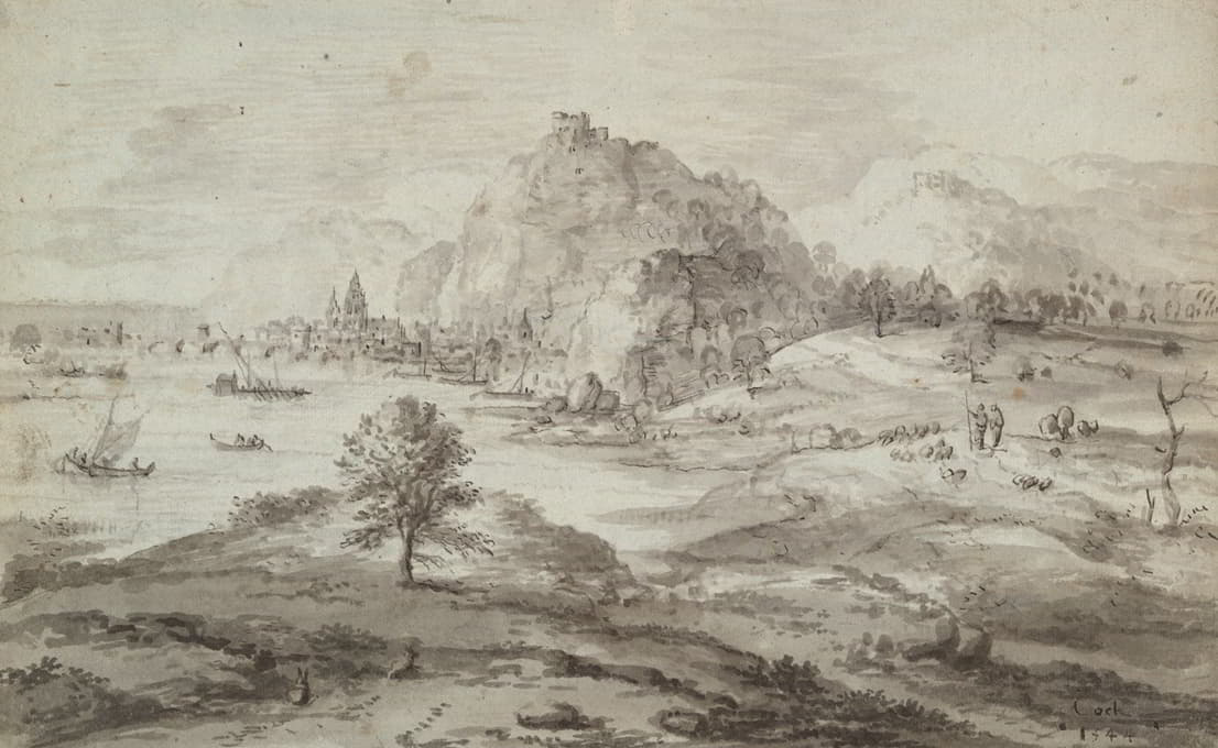 Matthys Cock - Mountainous Landscape with Harbor and City