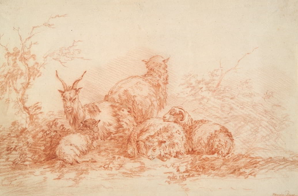 Simon van der Does - Sheep and Goat Resting
