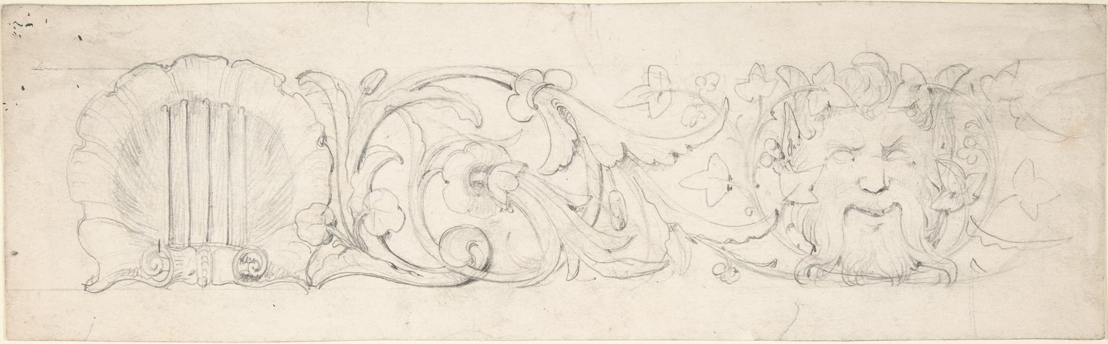 William Pitts - Design for Ornamental Frieze with Shell, Foliage and Satyr’s Head