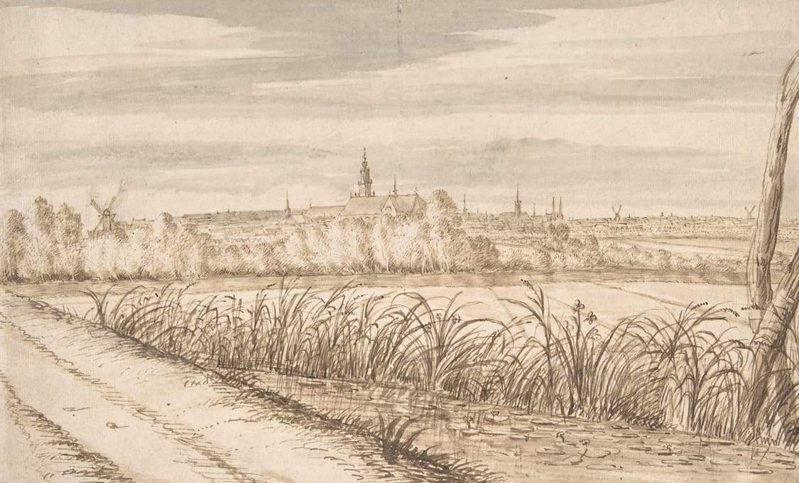 Abraham Rutgers - View of Gouda Seen from the Southeast with the Janskerk in the Center