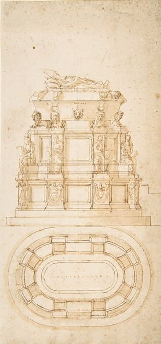 Antonio da Sangallo the Younger - Design for a Freestanding Tomb Seen in Elevation and Plan