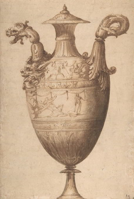 Francesco de' Rossi - Design for a Vase with Hercules and Farnese Lilies
