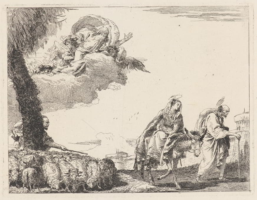 Giovanni Domenico Tiepolo - The Flight with the Holy Family at the Right