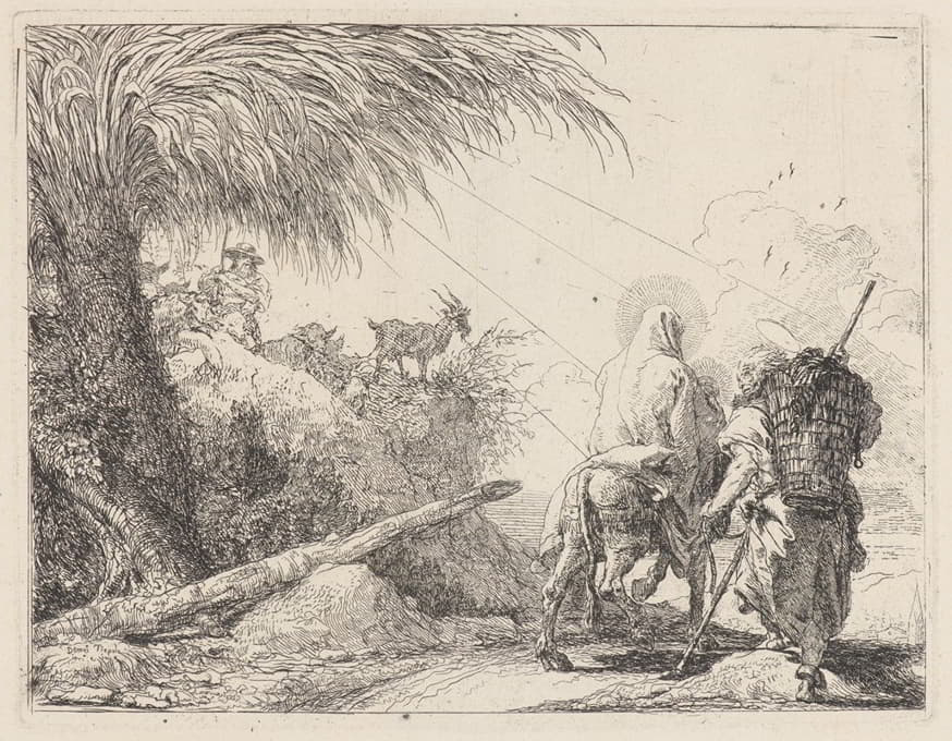 Giovanni Domenico Tiepolo - The Flight, Holy Family at the Right, Joseph Looking to the Left