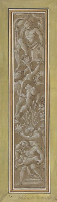 Giovanni Mauro della Rovere - Two Pilaster with White Putti on Tan Ground