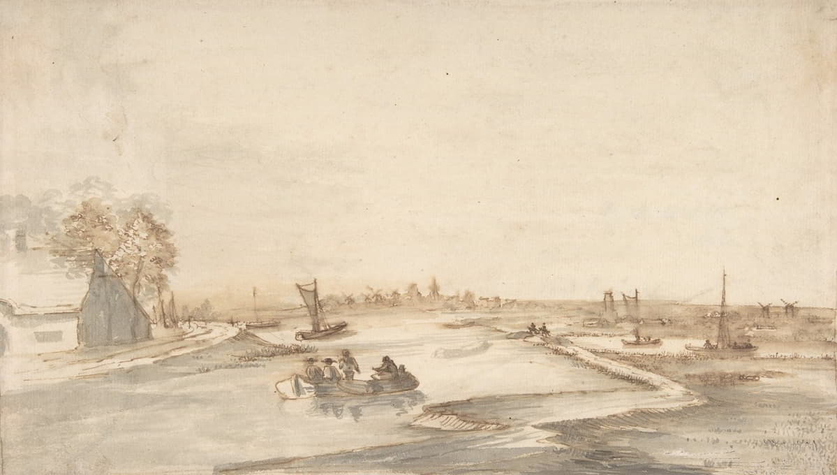 Abraham de Verwer - Canal Landscape with Figures