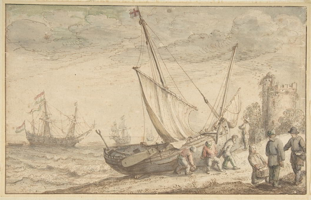 渔民们把船拖到岸上