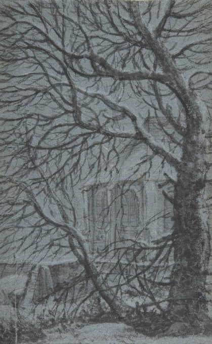 Anthonie Waterloo - Apse of a Church Seen Through the Snowy Branches of a Tree