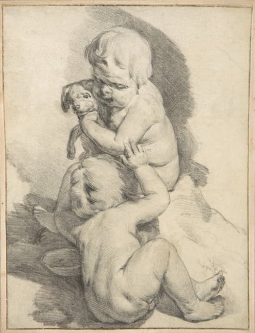 Cornelis Visscher - Two Boys with a Puppy