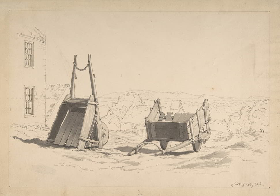Cornelius Varley - Irish Cars (Study of Two Carts in a Landscape)