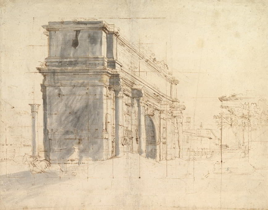 罗马广场上塞普蒂米乌斯·西弗勒斯的拱门，左边是福卡斯柱，右边是土星神庙