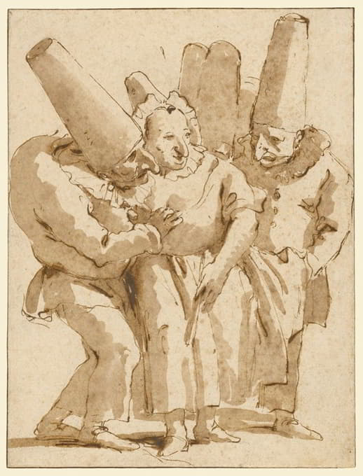 Giovanni Battista Tiepolo - Punchinellos Approaching a Woman
