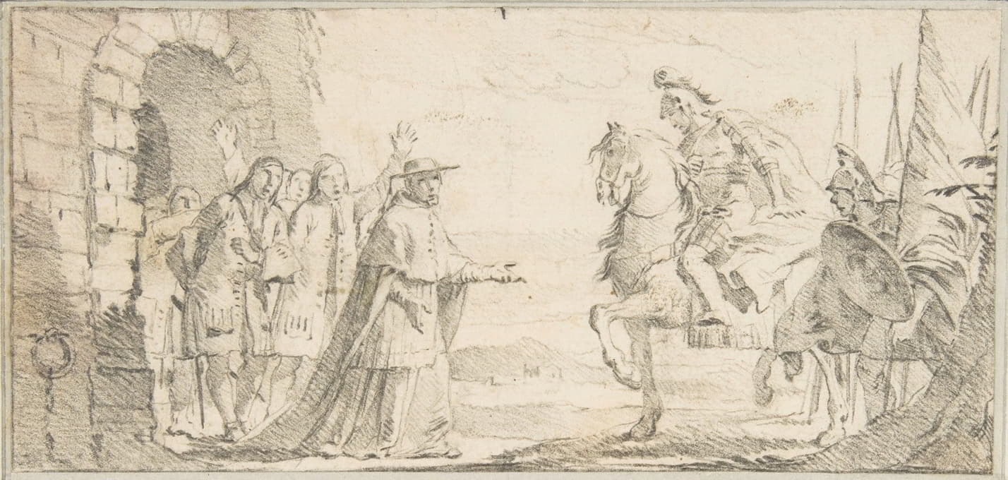 Giovanni Battista Tiepolo - Cardinal Receiving a General at a City Gate