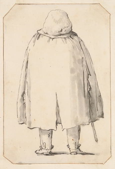 Giovanni Battista Tiepolo - Caricature of a Man in a Voluminous Cloak, Carrying a Walking Stick, Seen from Behind