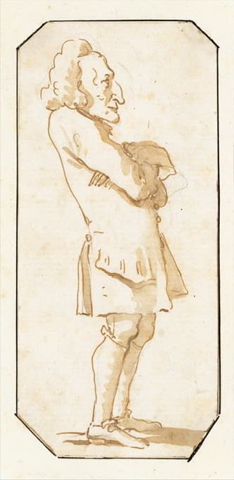一幅漫画，画的是一个双臂交叉的男人，侧面站在左边