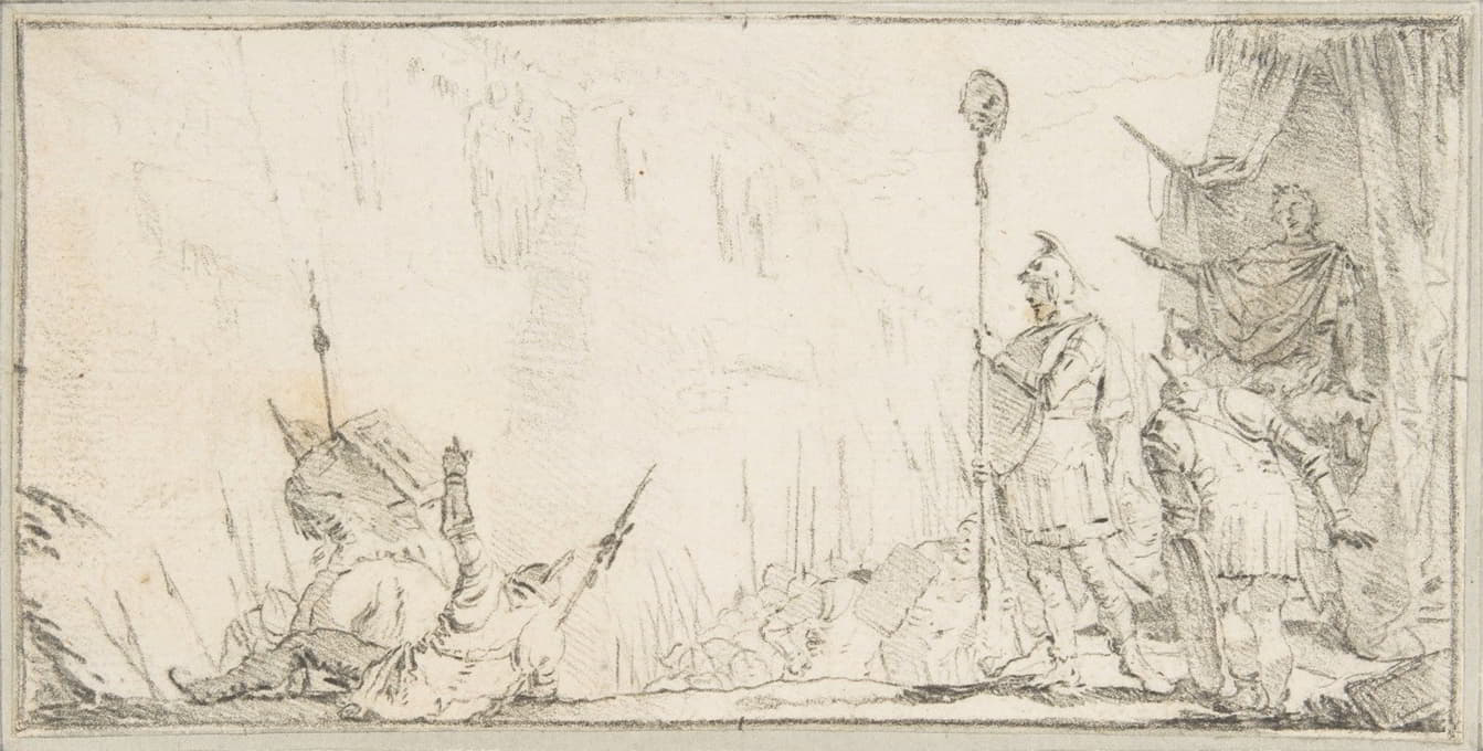 站在“将军”前面的士兵用棍子顶着一个被斩首的头