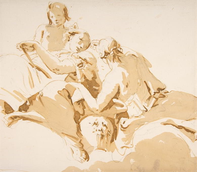 Giovanni Battista Tiepolo - Two Seated Women and a Boy on Clouds