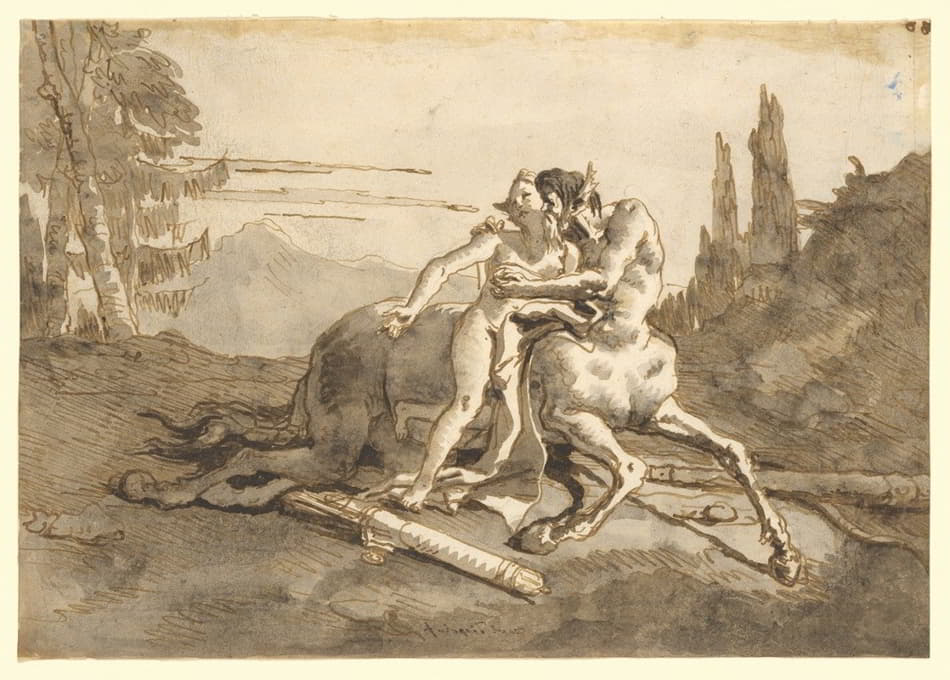 Giovanni Domenico Tiepolo - Centaur Embracing Nymph in a Wild Landscape