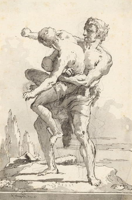 Giovanni Domenico Tiepolo - Hercules and Antaeus (with a ledge Below)
